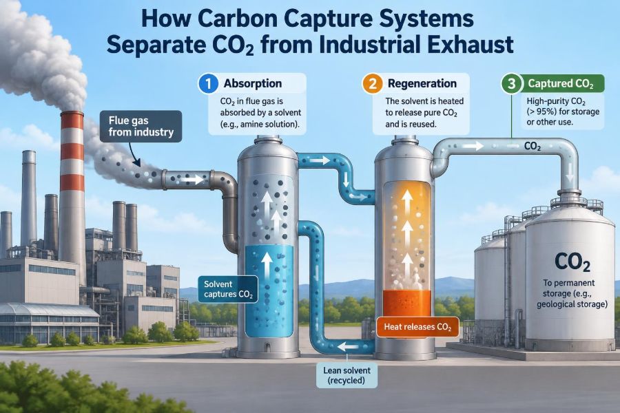 ♻️ How Carbon Capture Systems Separate CO₂ from Industrial Exhaust
