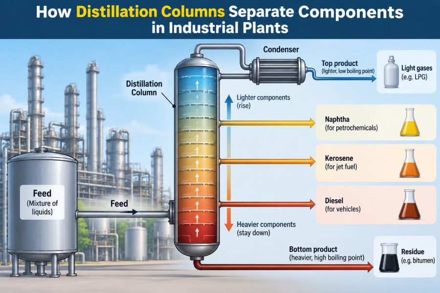 🧪 How Distillation Columns Separate Components in Industrial Plants