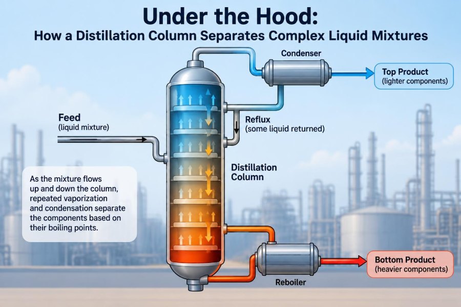 🧪 Under the Hood: How a Distillation Column Separates Complex Liquid Mixtures