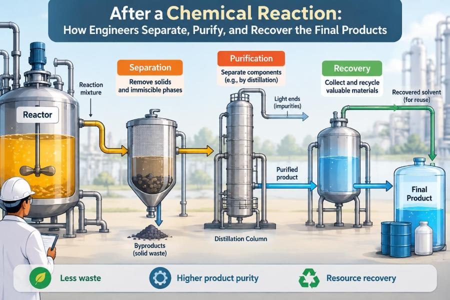 🧪 After a Chemical Reaction: How Engineers Separate, Purify, and Recover the Final Products
