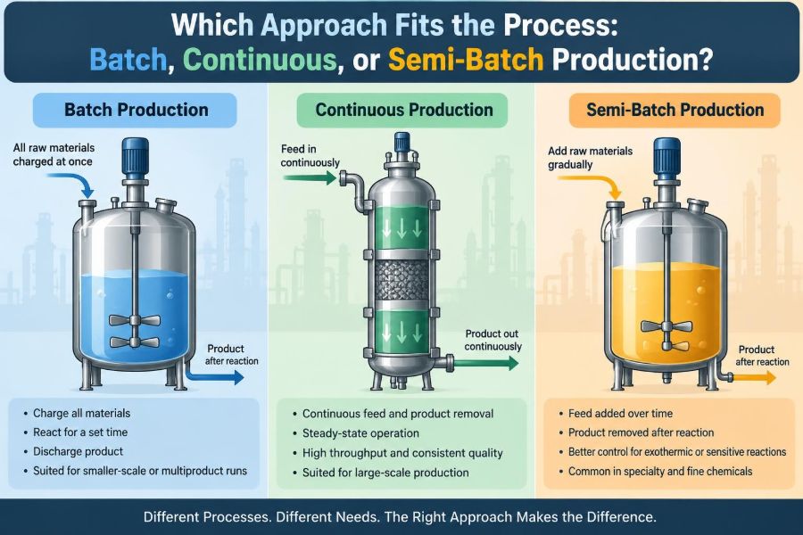🧪 Which Approach Fits the Process: Batch, Continuous, or Semi-Batch Production?